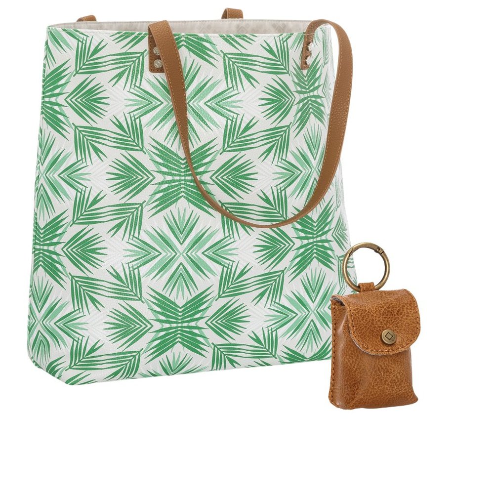 Thirty-One Around Town Tote - Deco Palm Pebble and Caramel Snap To It Pouch Set